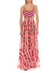 Crochet Top Tiered Bottom Maxi Dress - Flamant Pink