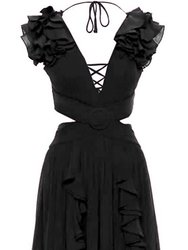 Flutter Sleeve Maxi Dress - Black