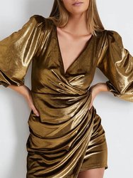 Metallic Velvet Mini Dress - Gold