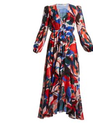 Protea Beaded Tie-Front Waist Long Sleeve Robe Maxi Dress