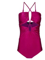 Women Adjustable Strap One Piece Swimsuit - Bright Pink Fuchsia