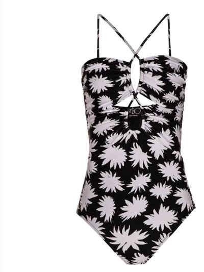 Pat Bo Women Black White Floral Dahlia Lace Up One-Piece Swimsuit product