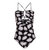 Women Black White Floral Dahlia Lace Up One-Piece Swimsuit - Black/White