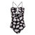 Women Black White Floral Dahlia Lace Up One-Piece Swimsuit - Black/White