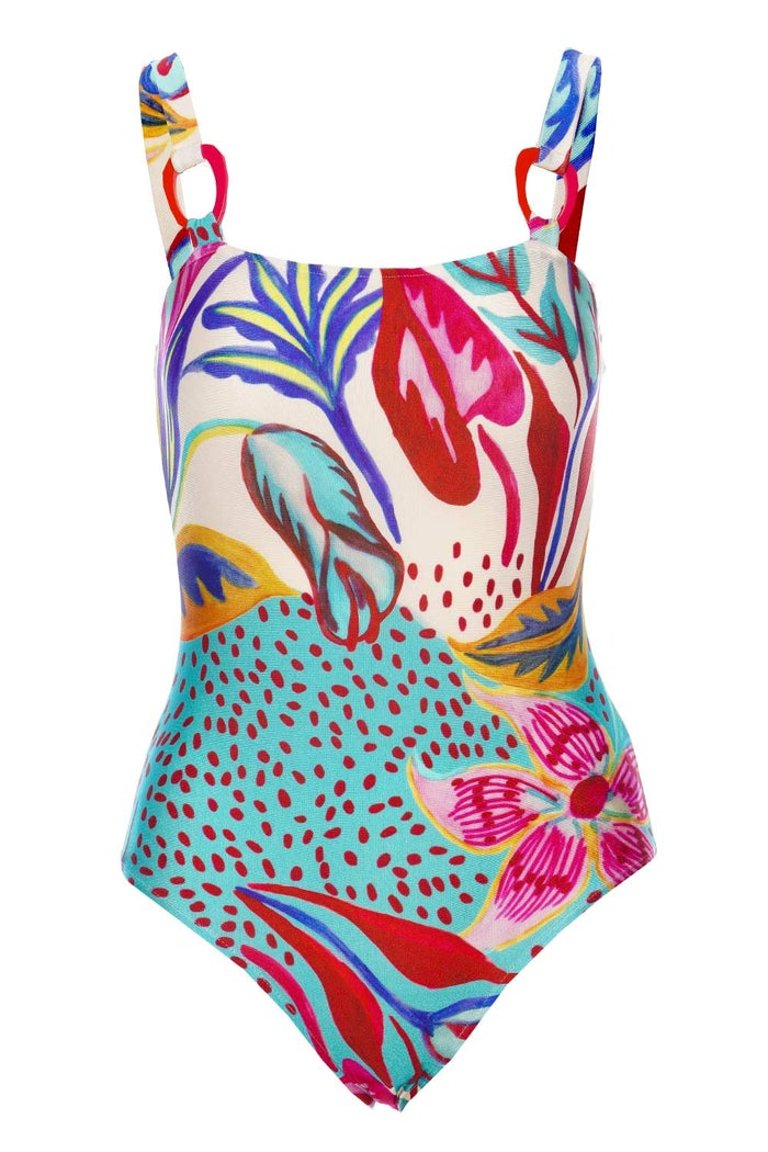 Women's One Piece Flora Abstract Print Square Neck Swimsuit