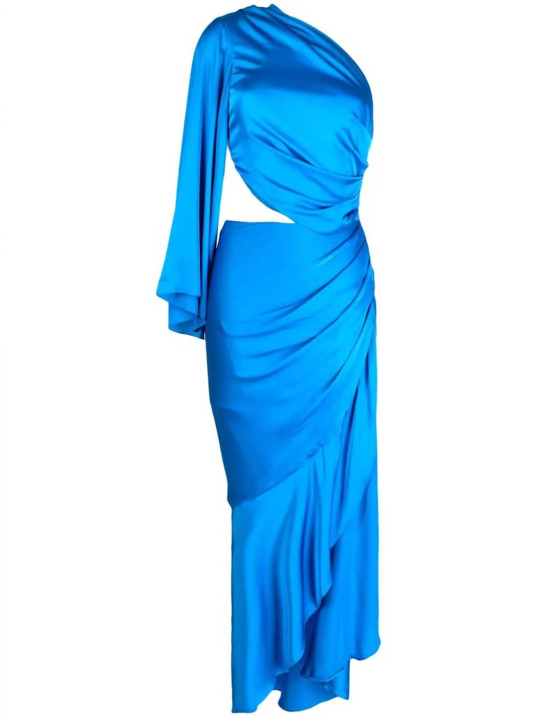 Women'S One Shoulder Draped Asymmetric Satin Maxi Dress - Cobalt