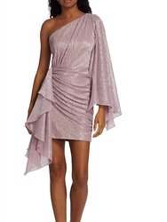 Women'S One-Shoulder Metallic Mini Dress - Pink