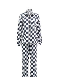 Black Checkerboard Long Sleeve Set - Black