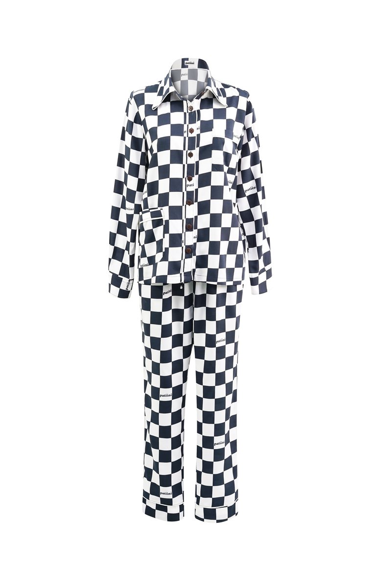 Black Checkerboard Long Sleeve Set - Black