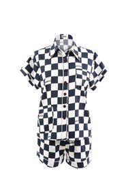 Black Checkerboard Short Sleeve Set - Black