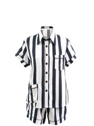 Black Stripe Short Sleeve Set - Black