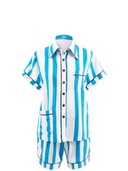 Blue Stripe Short Sleeve Set - Blue