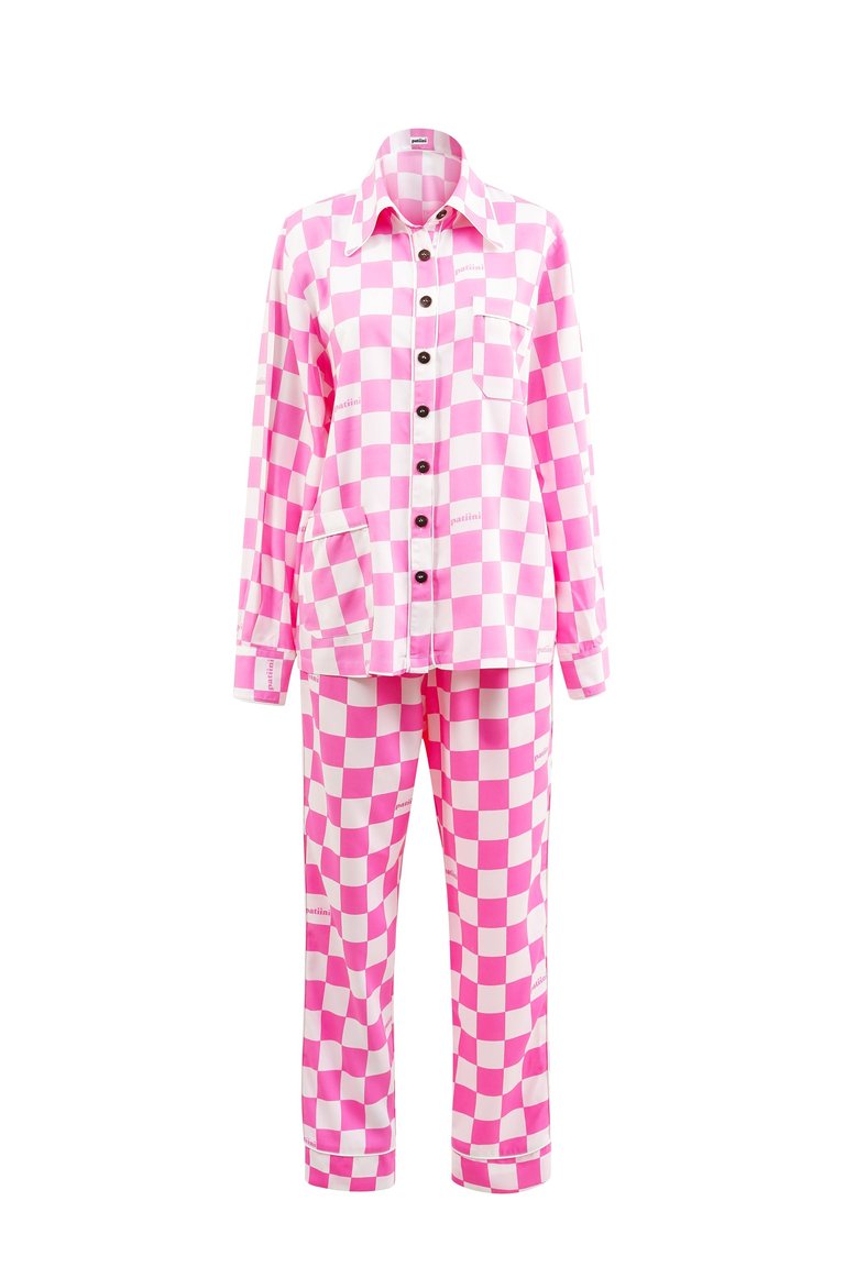 Light Pink Checkerboard Long Sleeve Set - Light Pink