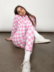 Light Pink Checkerboard Long Sleeve Set