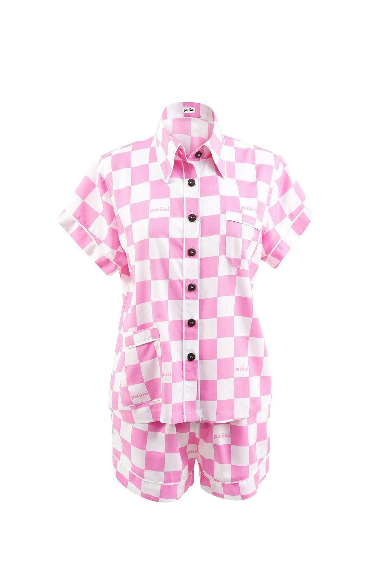 Light Pink Checkerboard Short Sleeve Set - Light Pink