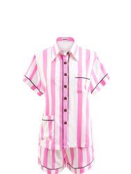 Light Pink Stripe Short Sleeve Set - Light Pink