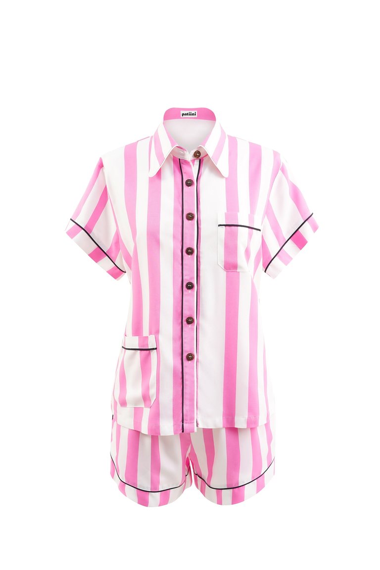 Light Pink Stripe Short Sleeve Set - Light Pink