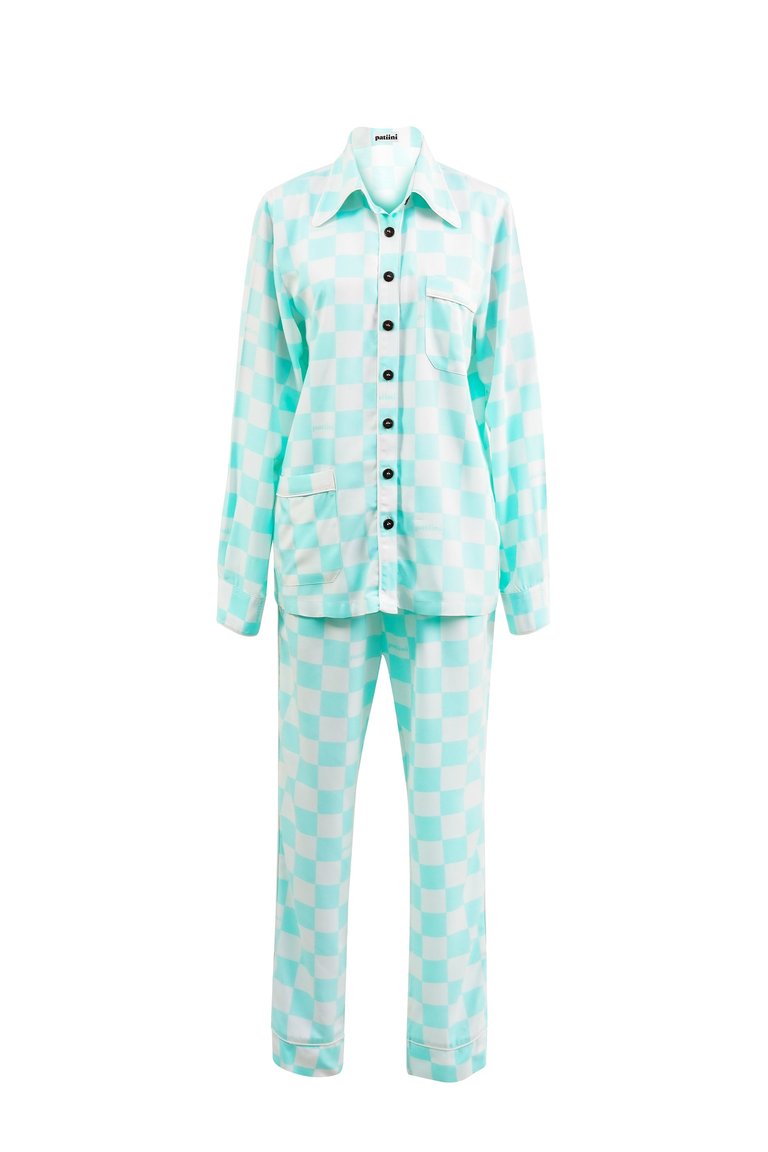 Teal Checkerboard Long Sleeve Set - Teal