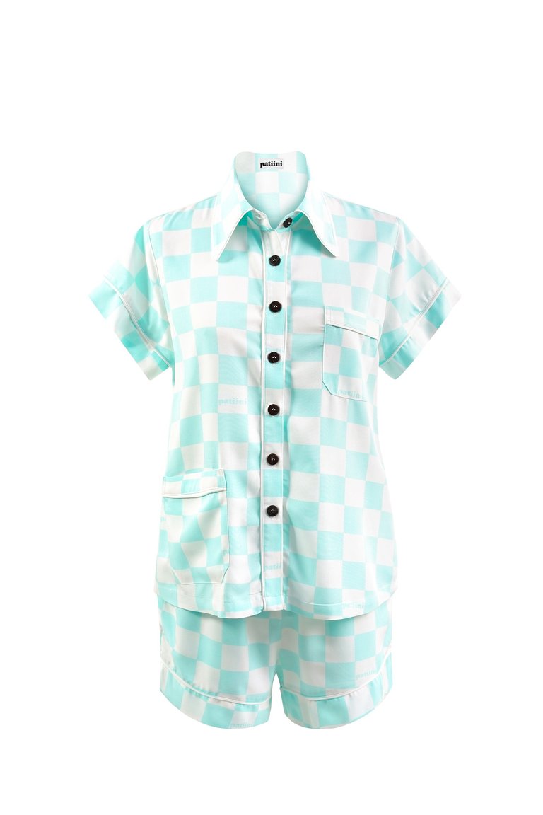 Teal Checkerboard Short Sleeve Set - Teal