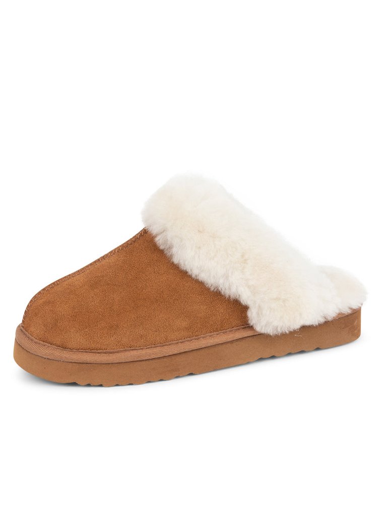 Clara Slip-On Mule Slipper - Tan Suede