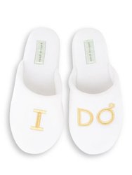 I Do Embroidered Slipper - White/Gold - White/Gold