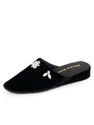 Lucille Crystal Embellished Velvet Slipper - Black