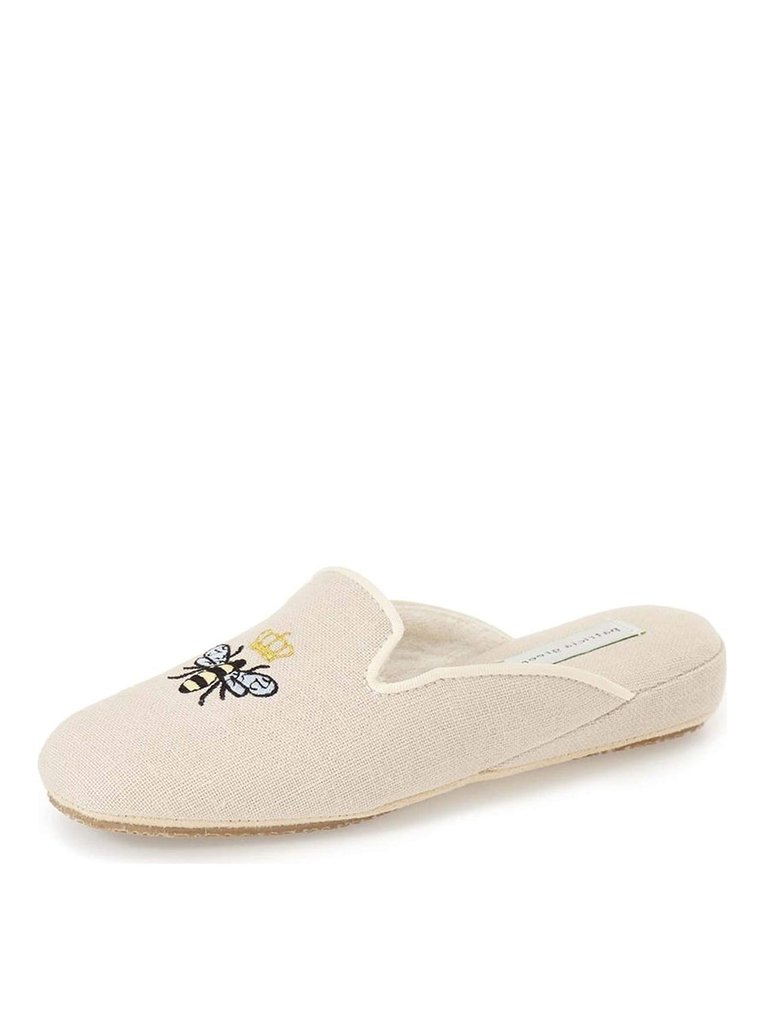 Queen Bee Embroidered Slipper - Linen