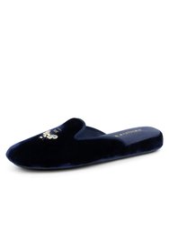 Queen Bee Embroidered Slipper - Navy Velvet