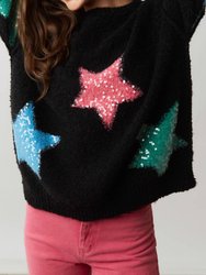 Bright Multi Sequin Starry Sweater In Black