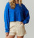 Cozy Pearl Studded Crop Sweatshirt - Royal Blue
