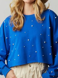 Cozy Pearl Studded Crop Sweatshirt
