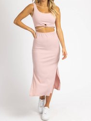 Ribbed Cutout Midi Dress - Baby Pink - Baby Pink