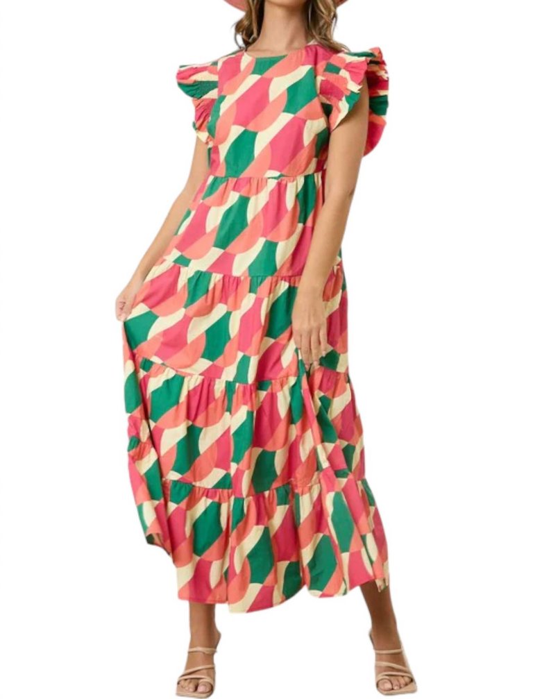 Slice Of Summer Midi Dress In Green And Coral - Green And Coral