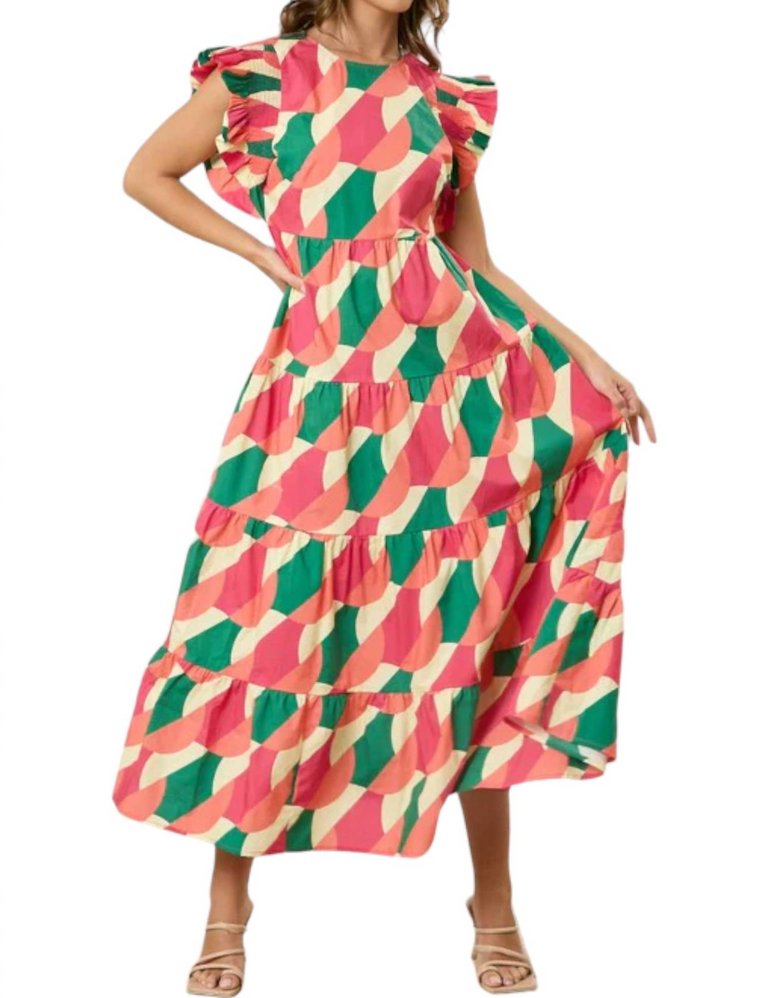 Slice Of Summer Midi Dress In Green And Coral