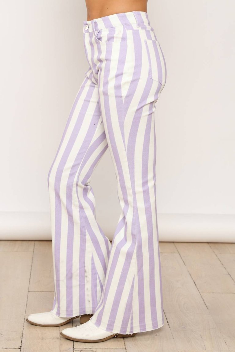 Stripe Denim Flares Jeans In Lavender