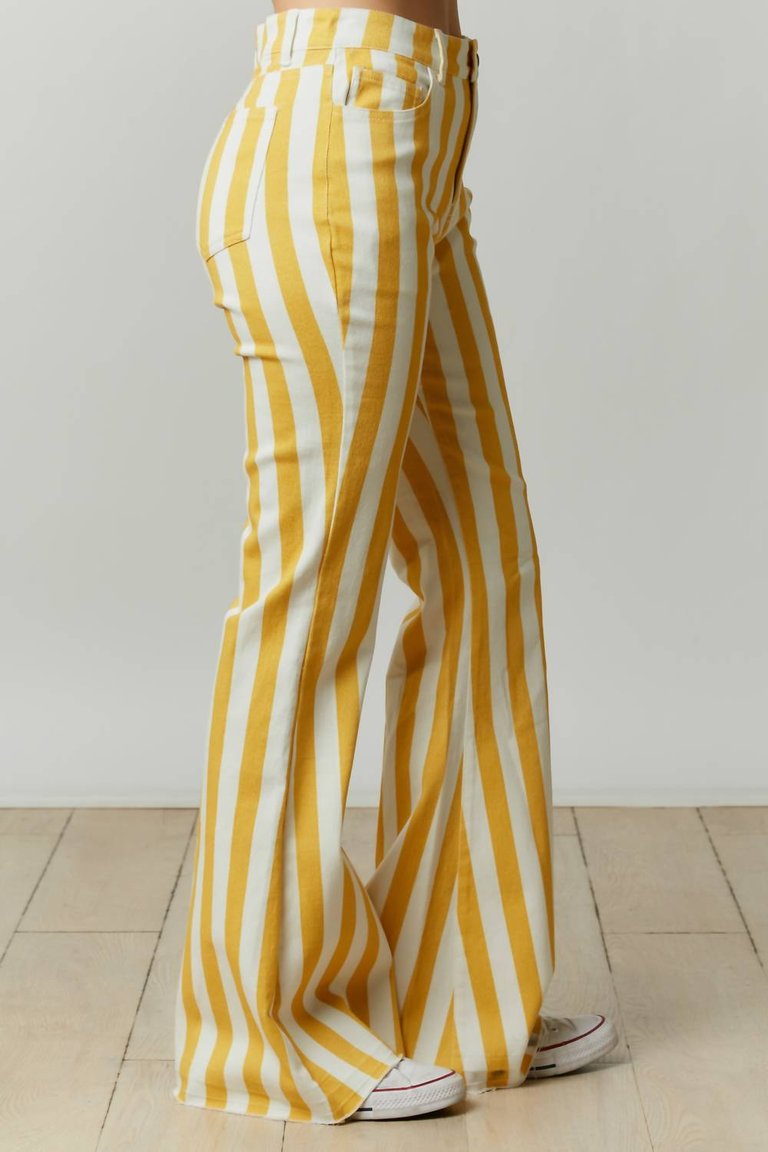 Stripe Denim Flares Jeans In Mustard