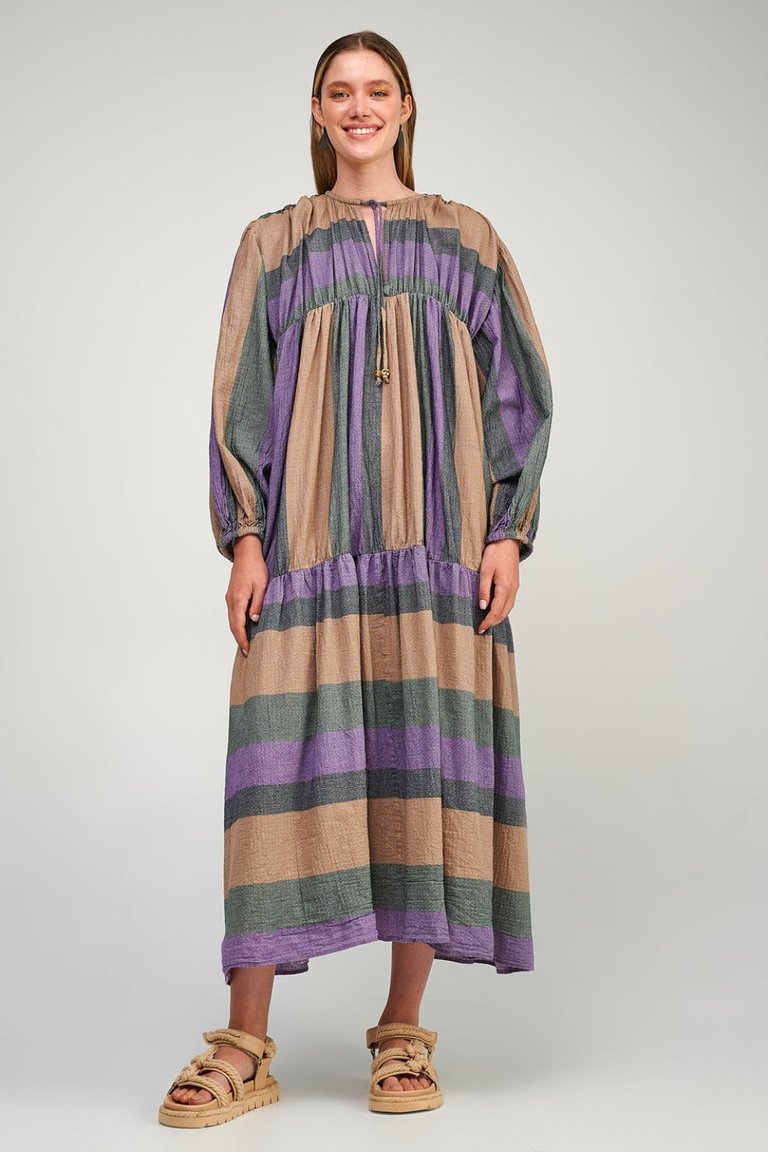 Zakar Long Sleeve Midi Dress S23P6237 - Purple/Green/Brown