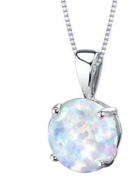 14 Karat White Gold Created Opal Solitaire Pendant - 14 Karat White Gold