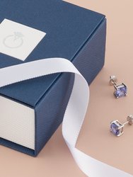 14 Karat White Gold Cushion Cut 2.00 Carats Tanzanite Stud Earrings