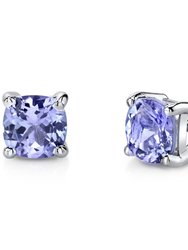 14 Karat White Gold Cushion Cut 2.00 Carats Tanzanite Stud Earrings - 14k white gold