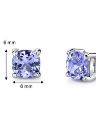 14 Karat White Gold Cushion Cut 2.00 Carats Tanzanite Stud Earrings