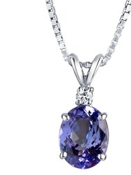 14 Karat White Gold Tanzanite Diamond Pendant Oval Shape 2 Carats - 14k white gold