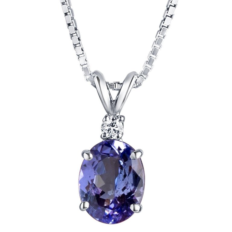 14 Karat White Gold Tanzanite Diamond Pendant Oval Shape 2 Carats - 14k white gold