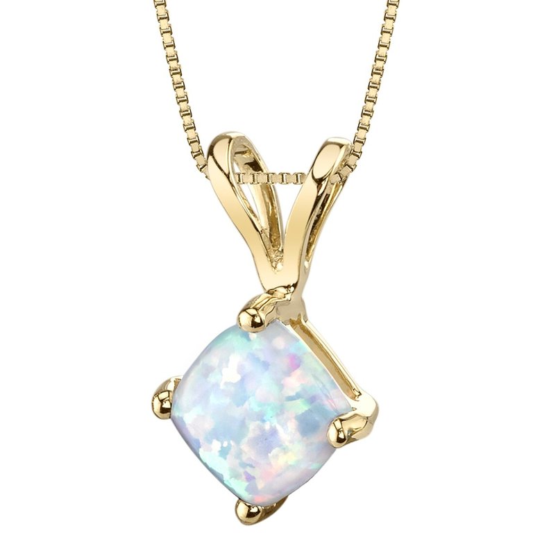 14 Karat Yellow Gold Cushion Cut Created Opal Pendant - 14K Yellow Gold