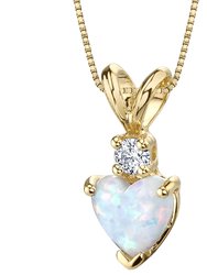 14 Karat Yellow Gold Heart Shape Created Opal Diamond Pendant - 14k yellow gold