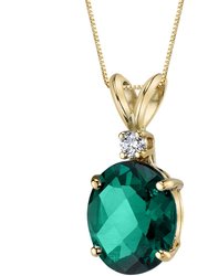 14 Karat Yellow Gold Oval Shape 2.50 Carats Created Emerald Diamond Pendant - 14k yellow gold