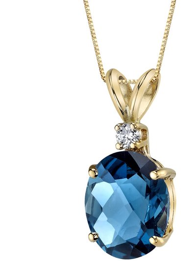 Peora 14 Karat Yellow Gold Oval Shape 3.00 Carats London Blue Topaz Diamond Pendant product