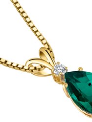 14 Karat Yellow Gold Pear Shape 1.75 Carats Created Emerald Diamond Pendant