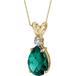 14 Karat Yellow Gold Pear Shape 1.75 Carats Created Emerald Diamond Pendant - 14k yellow gold