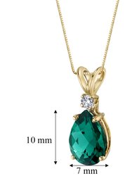 14 Karat Yellow Gold Pear Shape 1.75 Carats Created Emerald Diamond Pendant